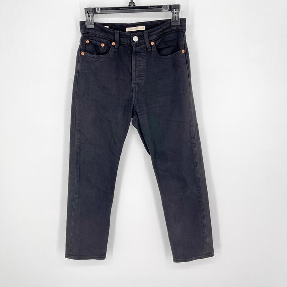 Levi's Premium Wedgie Straight Jeans Womens Sz 25 Button Fly Black Denim - Picture 1 of 8